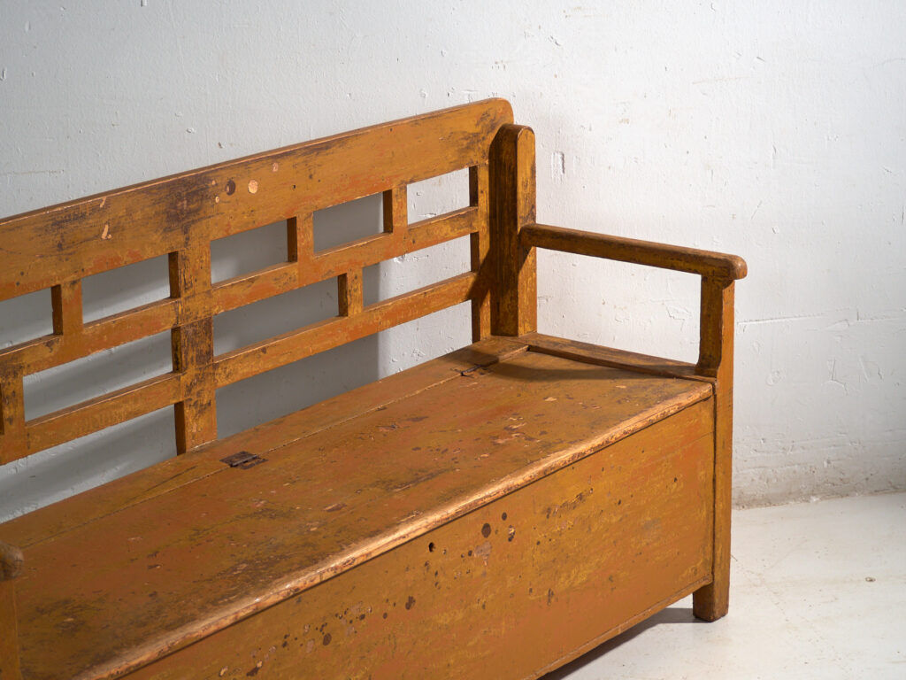 Antique painted pine bank chest – Central Europe, circa 1920