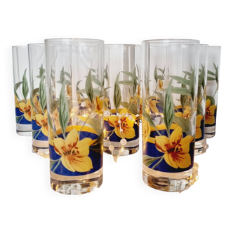 9 Glasses with Floral Decor Designed by Marc Palluy for Lumeirac.