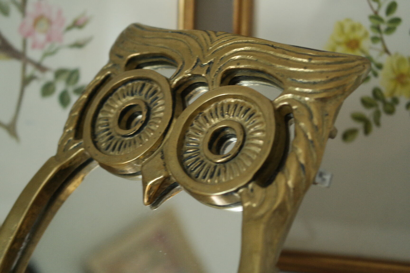 Vintage brass owl table mirror