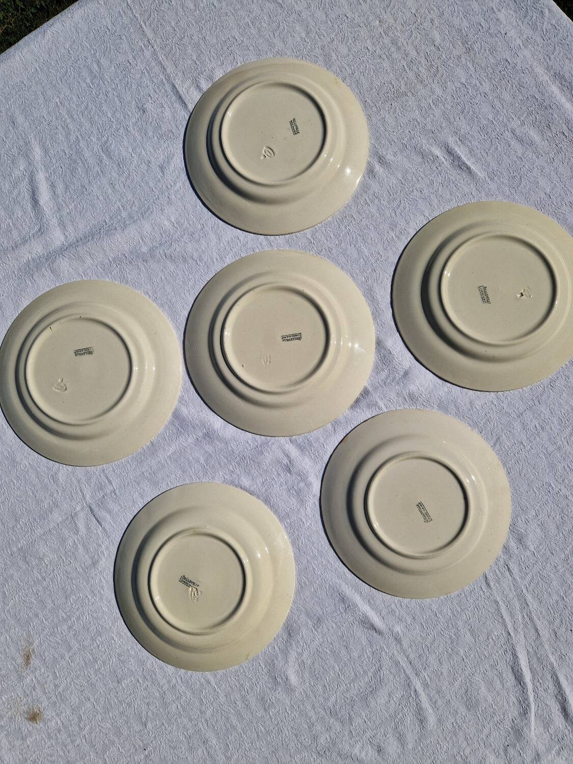 6 Dinner Plates Belleville De Longchamp Terre De Fer Decor, 1900s