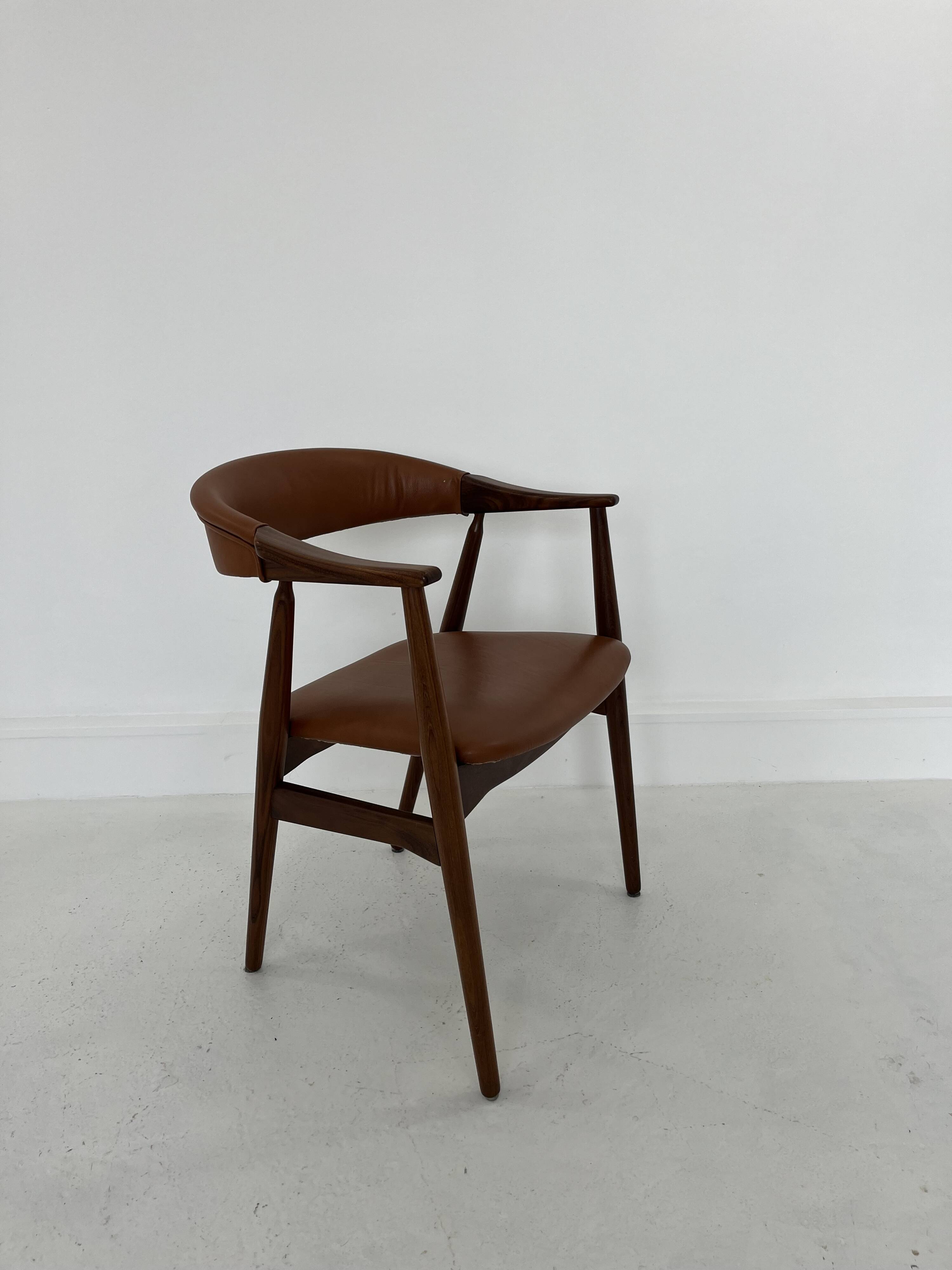Teak Armchair in Brown Leather by Th. Harlev, 1960s