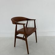 Teak Armchair in Brown Leather by Th. Harlev, 1960s