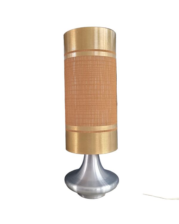 Lampe à poser vintage pied aluminium brossé - abat-jour cylindre