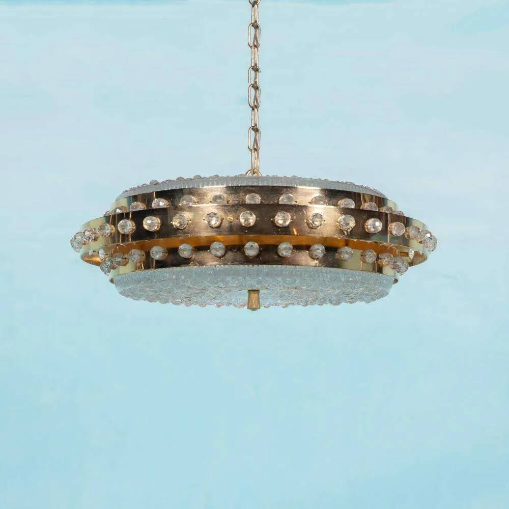 Midmod glass and brass suspension, Orrefors Sweden