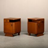 Pair Art Deco Nightstands or Bedside tables Oak and Glass, Netherlands, 193