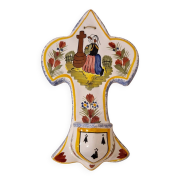 Henriot Quimper faience holy water font 20th century