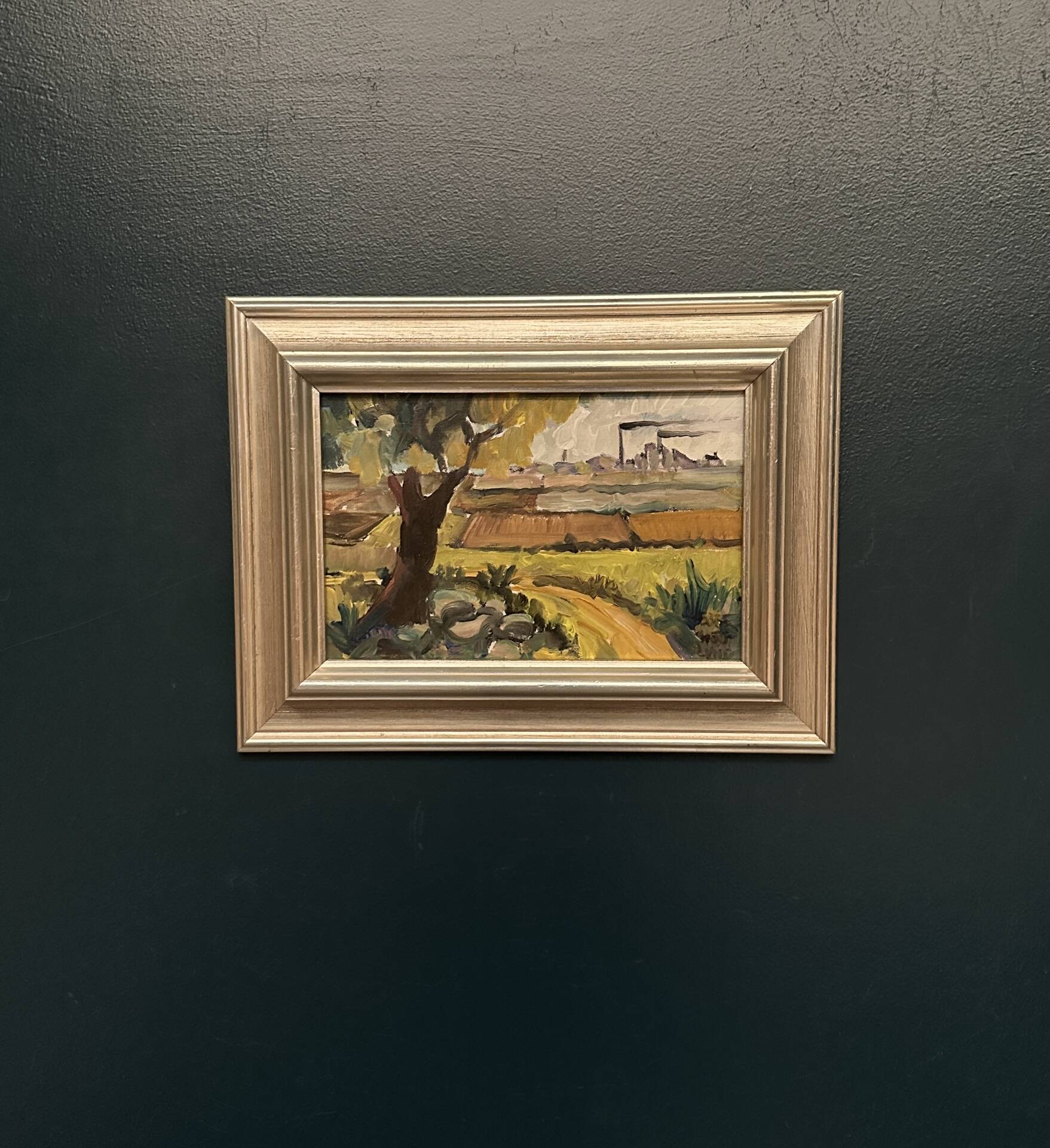 Original Swedish Oil on Canvas – "Industrial Landscape" – Signed – Vintage and Framed
