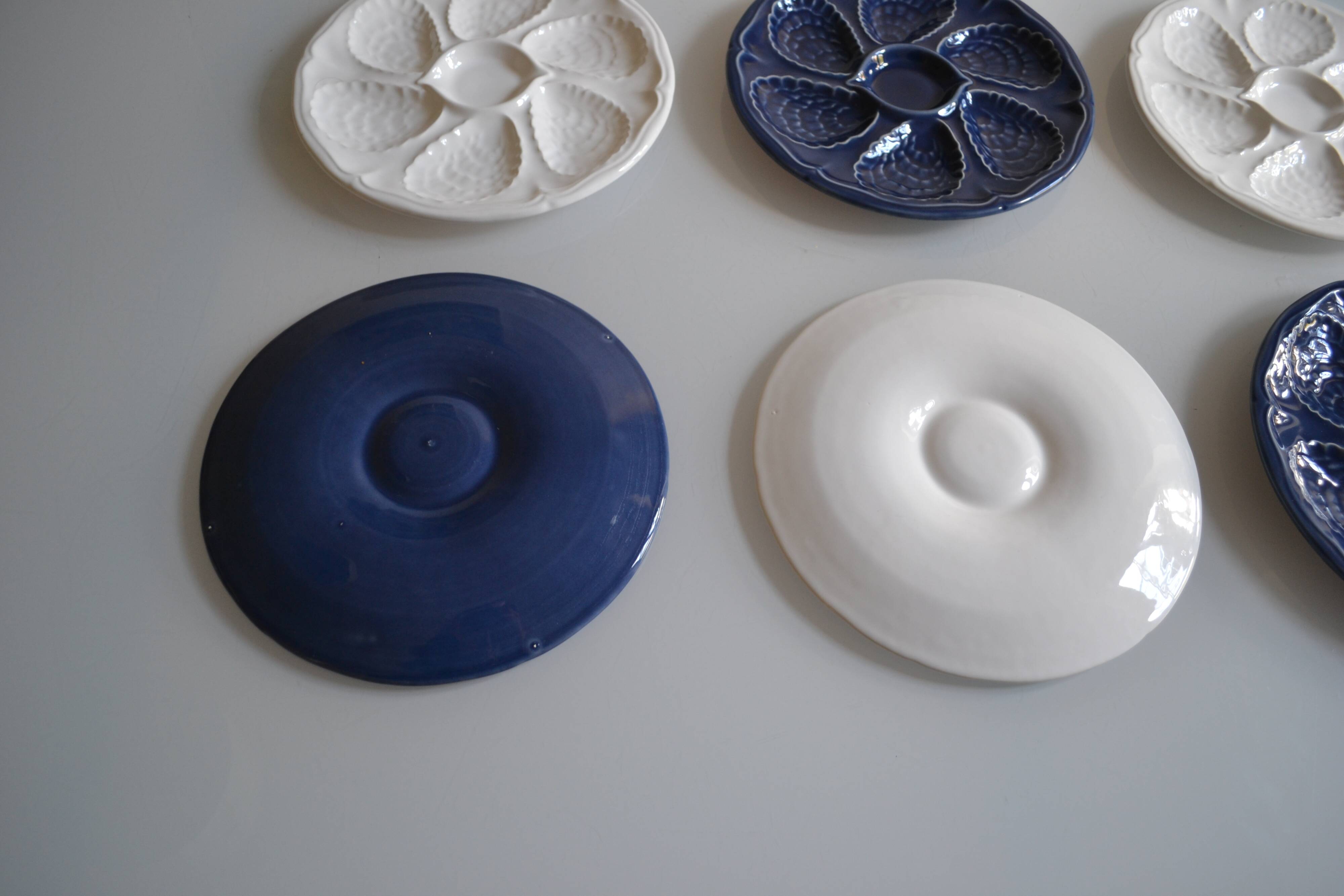 6 white porcelain oyster plates