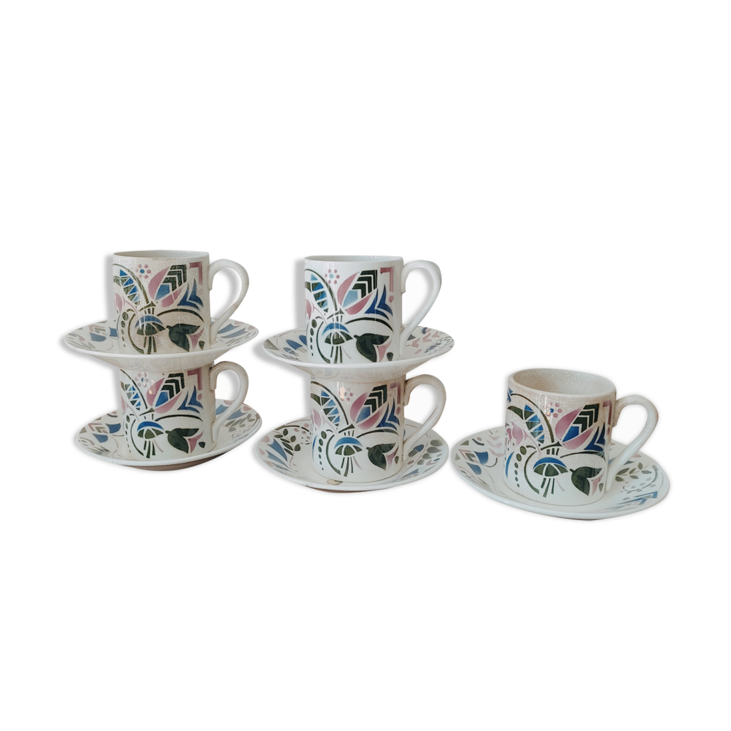 Set of 5 espresso cups in Lunéville earthenware