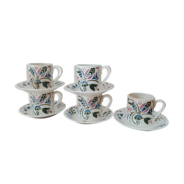 Set of 5 espresso cups in Lunéville earthenware