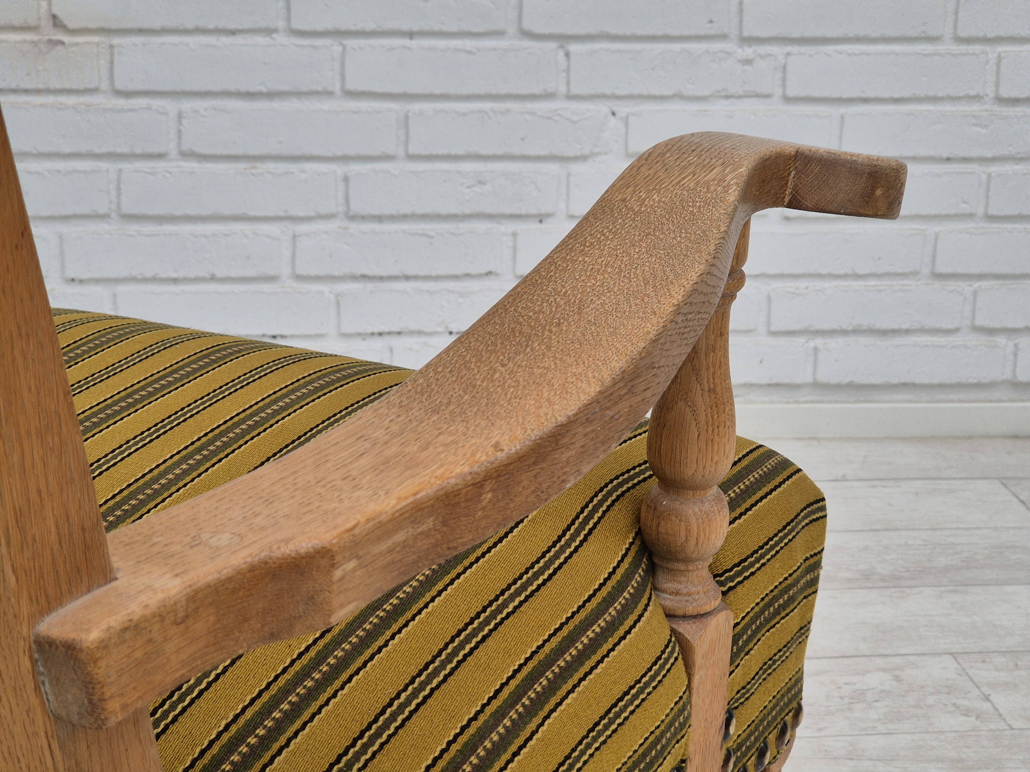 1960s, Danish lounge chair, original very good condition, furniture wool, solid oak wood.