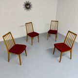 Set of 4 chairs in solid beech and vintage orange fabric, 70s design