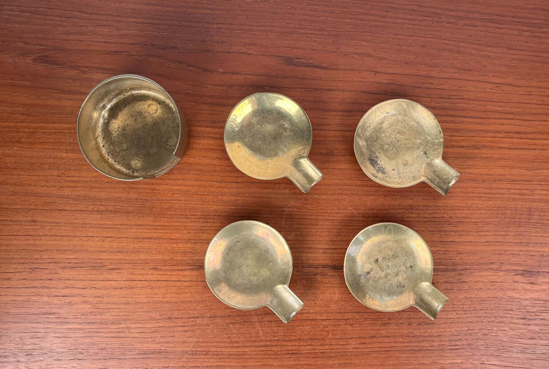 Stackable Austrian brass ashtrays in mid-century style, 1960, set of 5.
