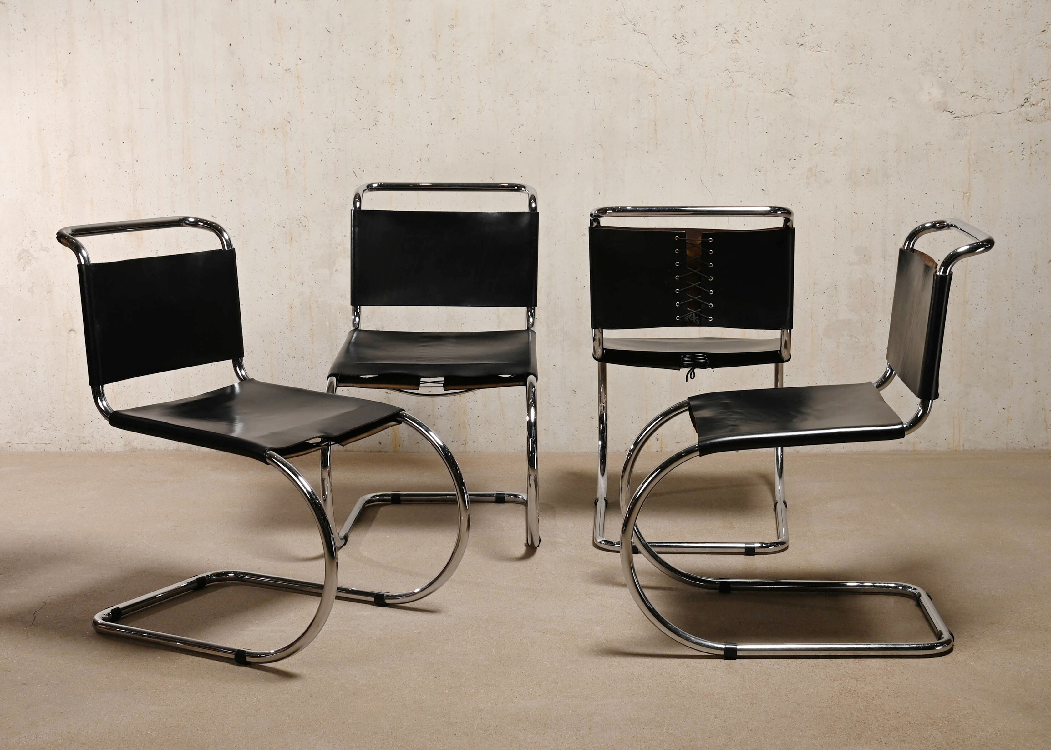 Mies Van Der Rohe Mr10 Cantilever chairs in black leather for Knoll
