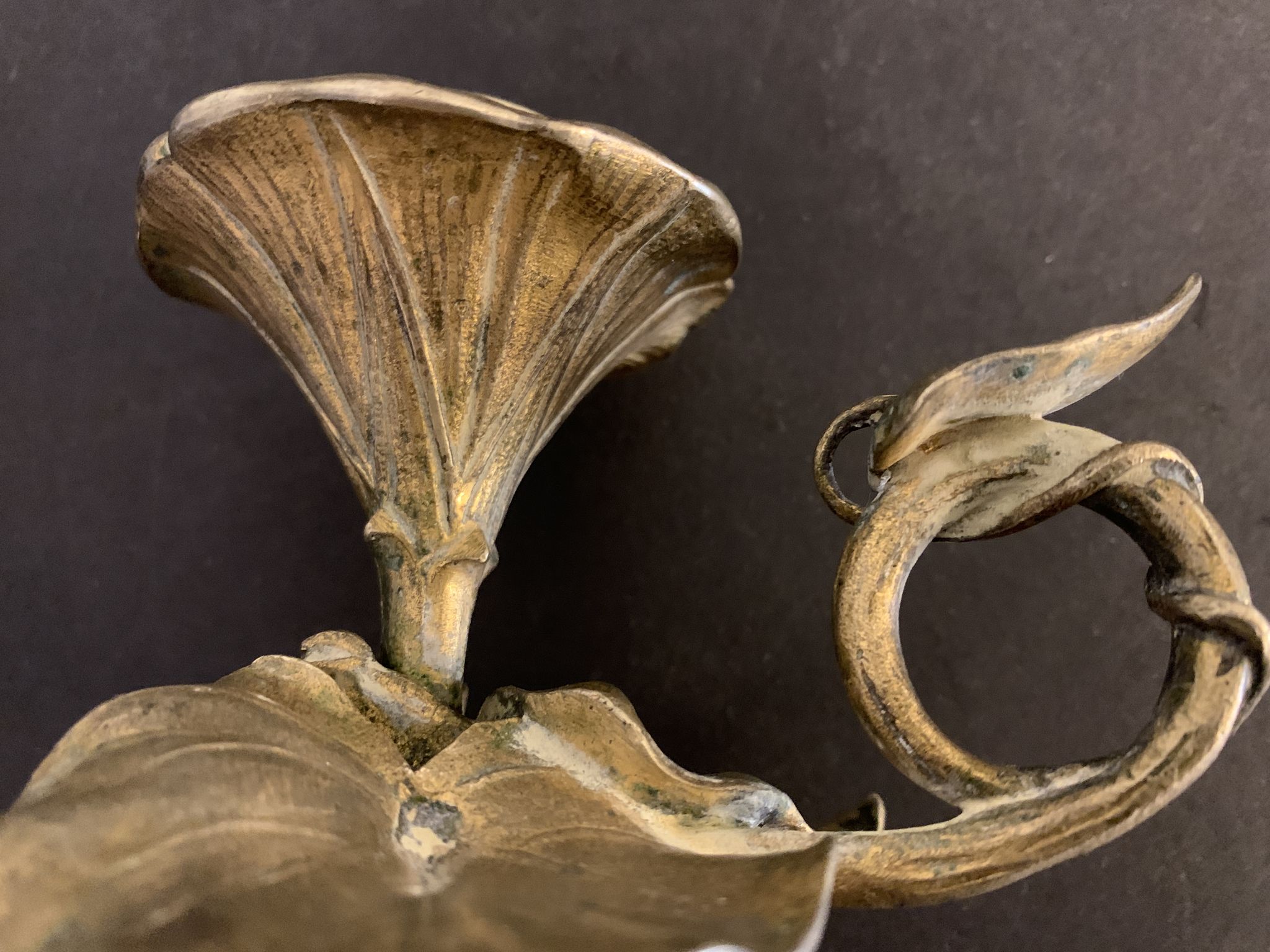Art Nouveau bronze hand candle holder or cellar rat, 1900