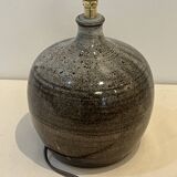 XXL Vintage stoneware lamp base signed brown raffia lampshade 1970