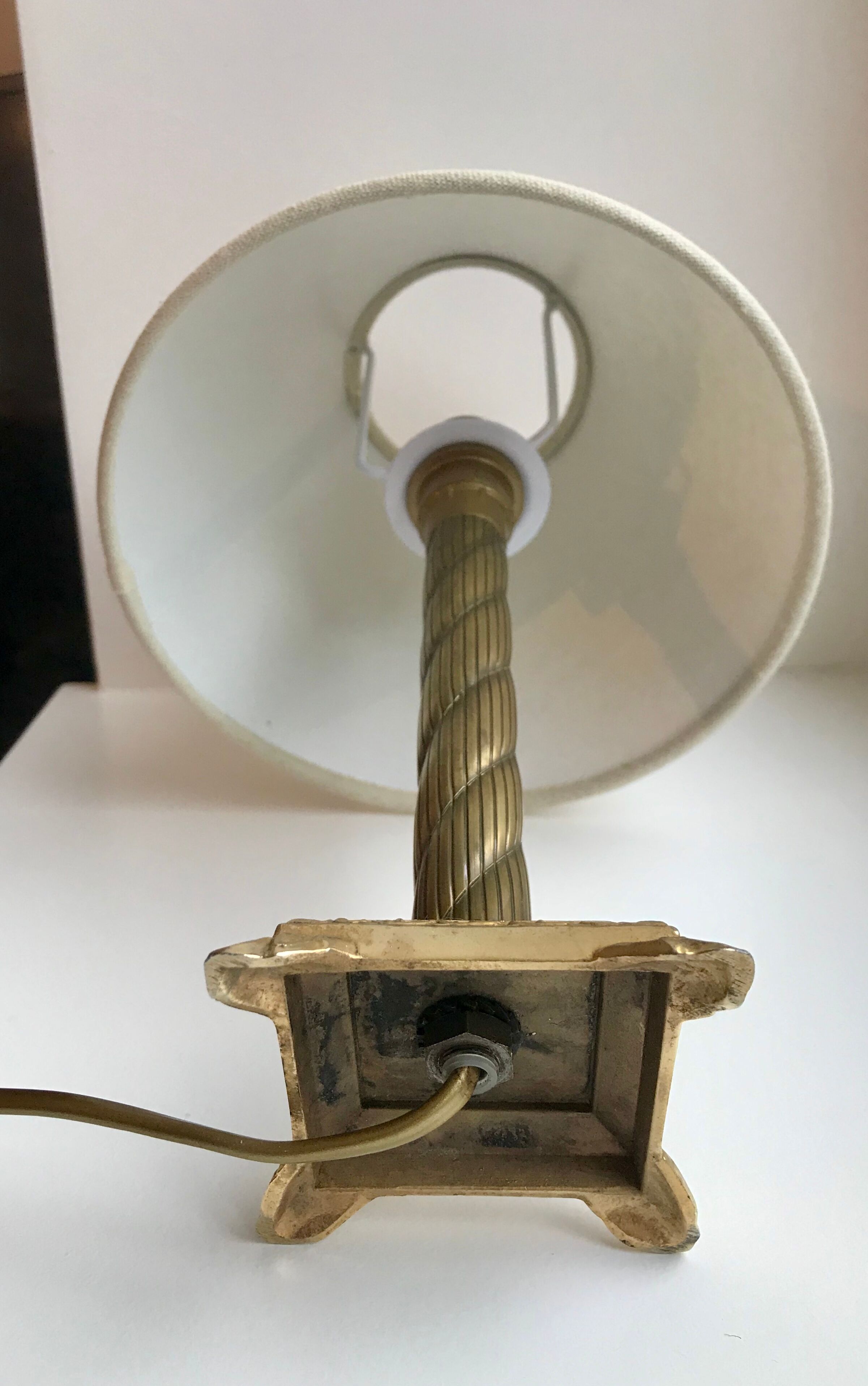 Brass table lamp and linen lampshade 50s