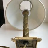 Brass table lamp and linen lampshade 50s