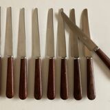 Set of 9 knives with mid century rosewood handle