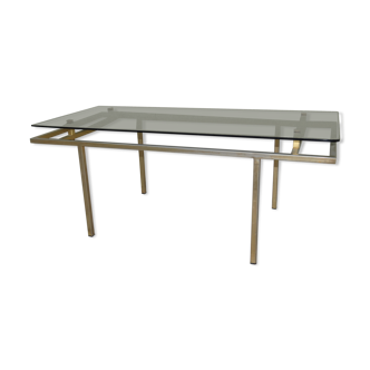 Table basse 1960 plateau en verre piétement en métal