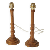 Pair of small vintage turned wood lamp bases Circa 1970