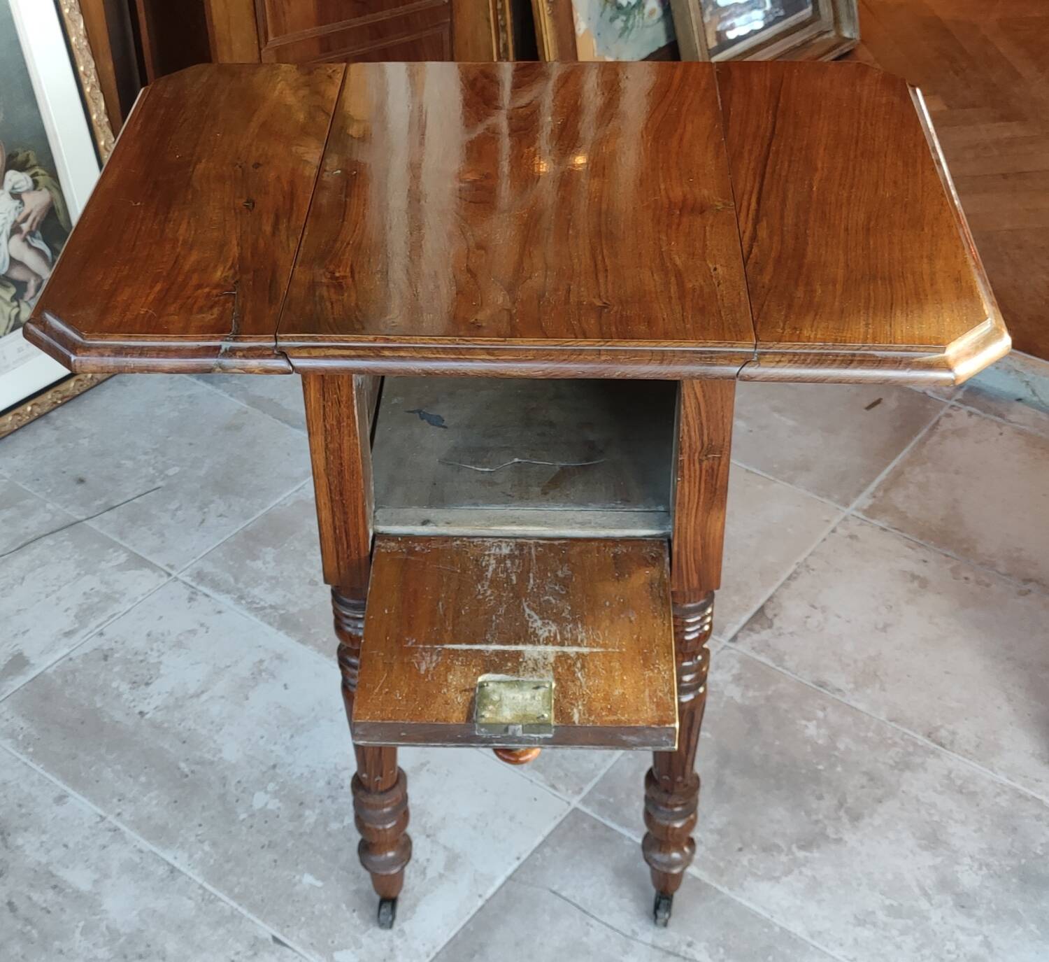 Old bedside table with drop flaps furniture louis xvi style/19th century