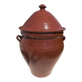 Large vintage glazed terracotta jar, cognac, with lid 🏺