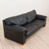 Black leather mid century 2,5 seater sofa