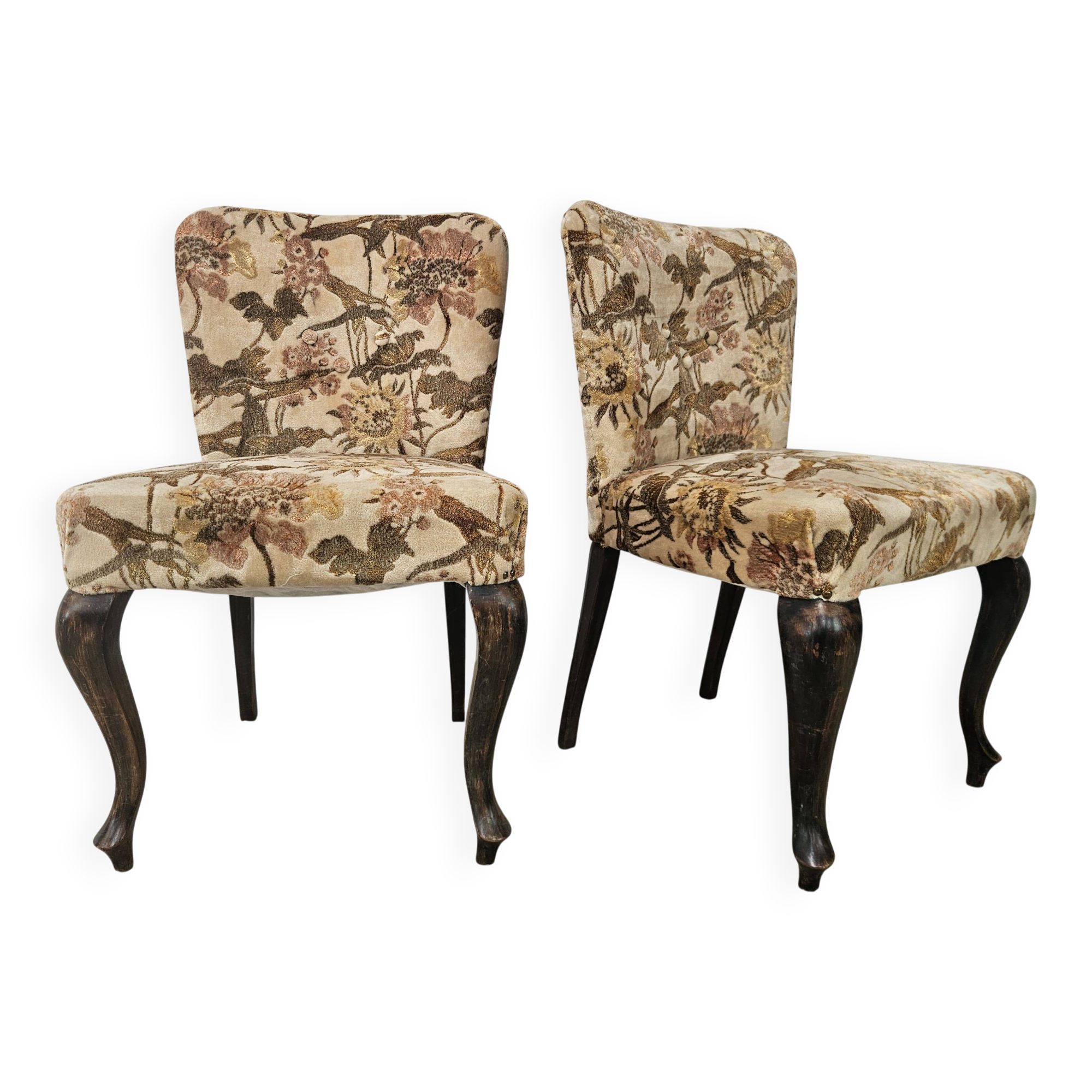 Paire de fauteuils de chambre en noyer et tissu, 1960