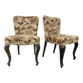 Pair of bedroom armchairs in walnut and fabric, 1960