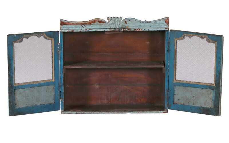Blue wood wall display case
