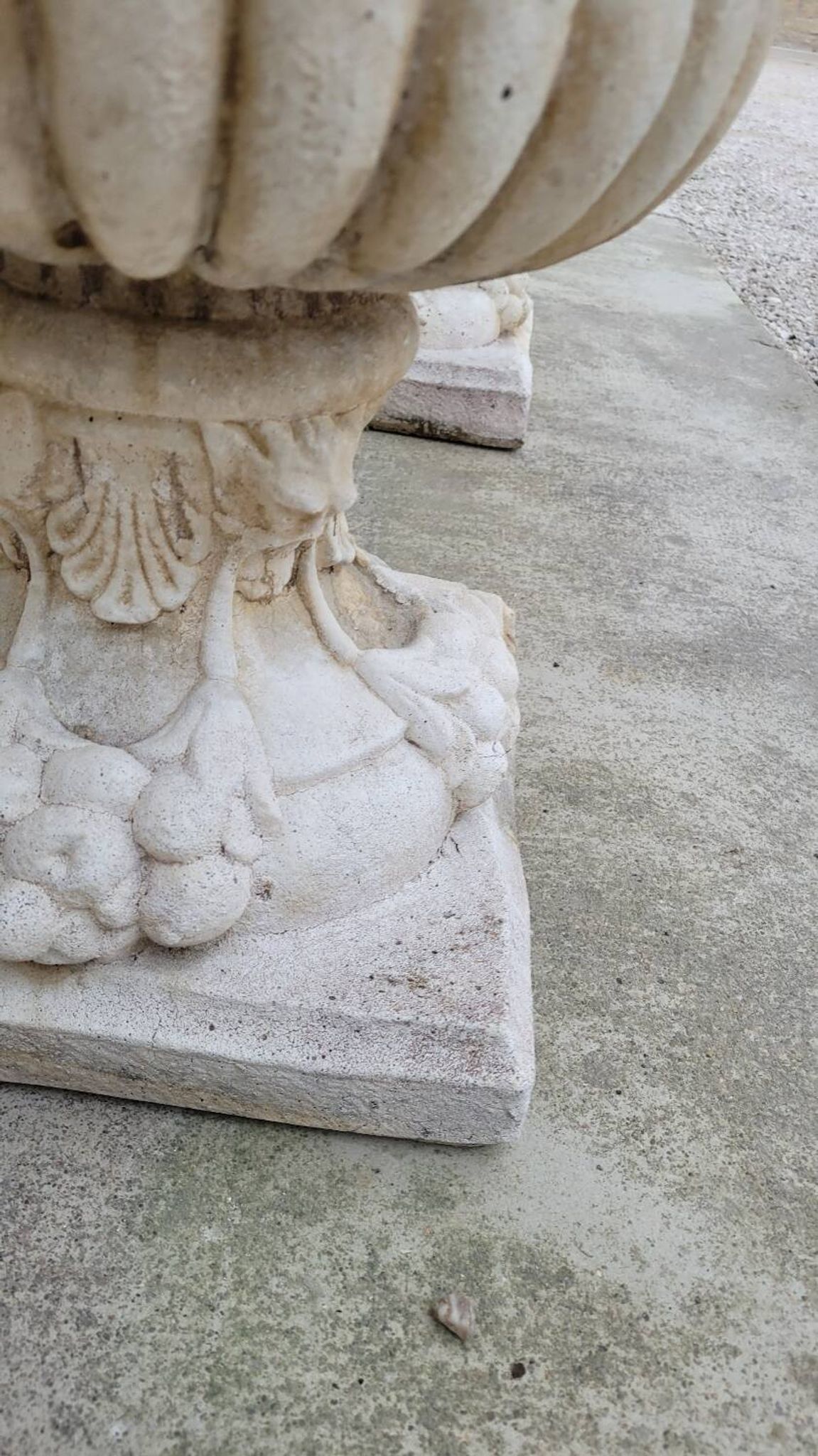 Pair of planter vases decorated with faces in reconstituted stone 1950s