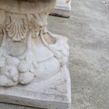 Pair of planter vases decorated with faces in reconstituted stone 1950s