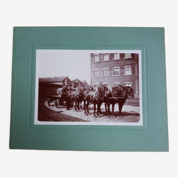 Photographie ancienne 1900 carriole chevaux et cocher Chemins de fer de l'Etat