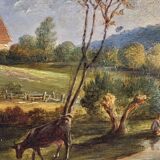 Antique Painting  Animated Landscape Oil Painting on Wood Panel