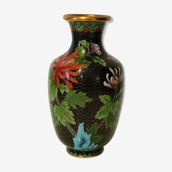 Vase chinois ancien bronze emaux cloisonné champlevé