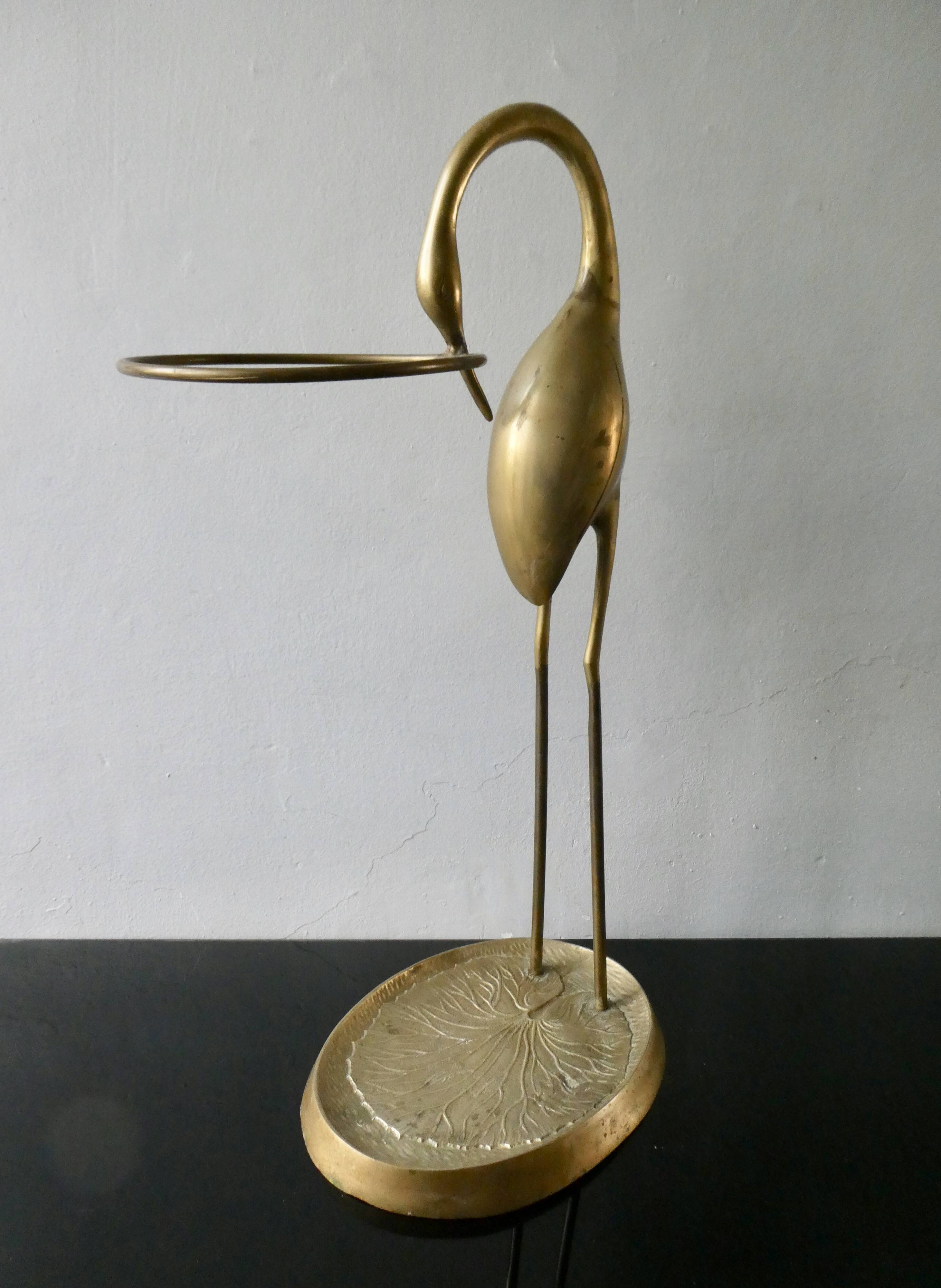 Stilt umbrella holder, brass heron, 70s