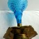 Napoleon III vase conical blue glass on cup and brass foot