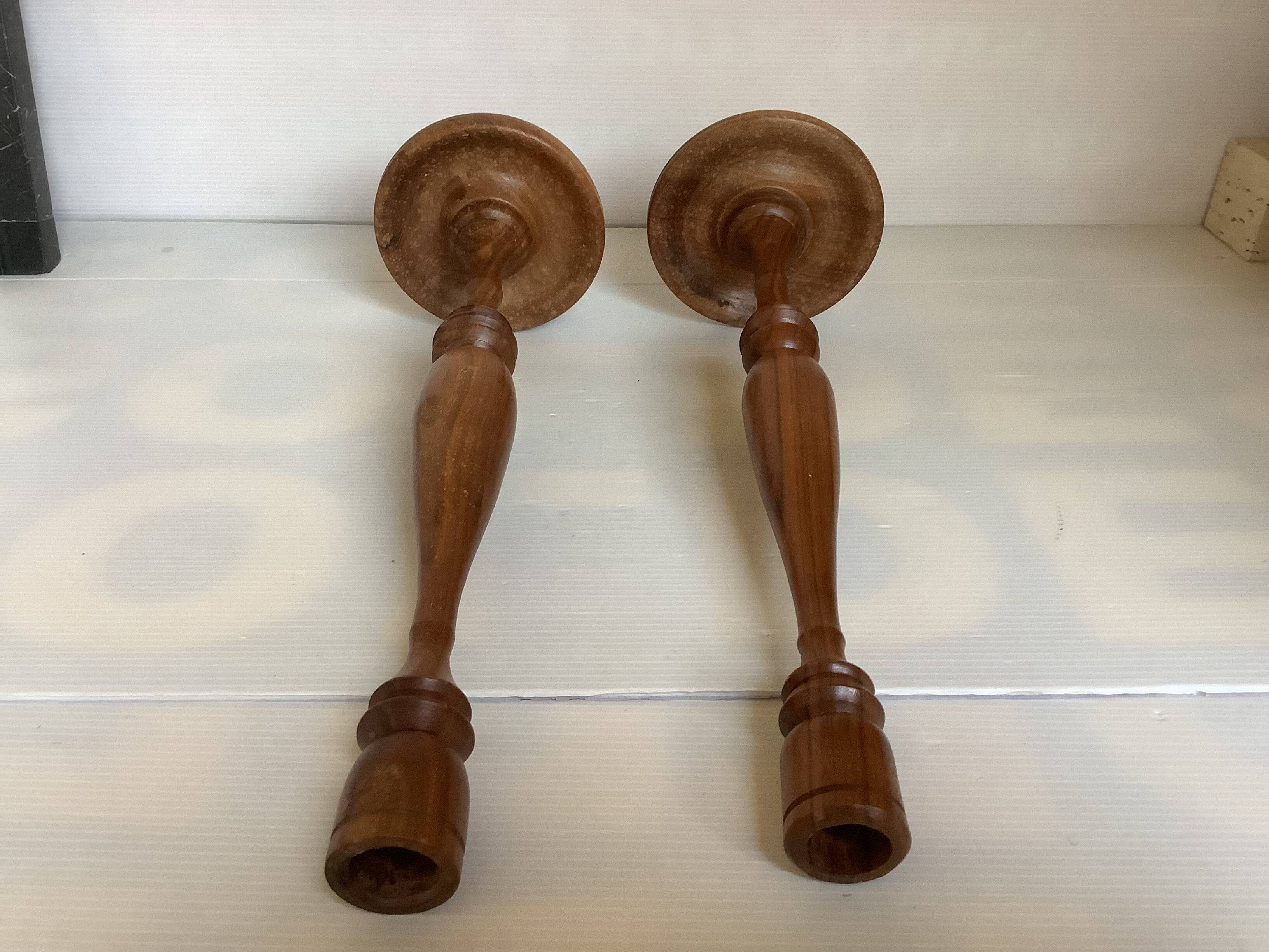 Pair of large wooden candlesticks