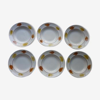 Set de 6 assiettes creuses Orchies decor feuilles