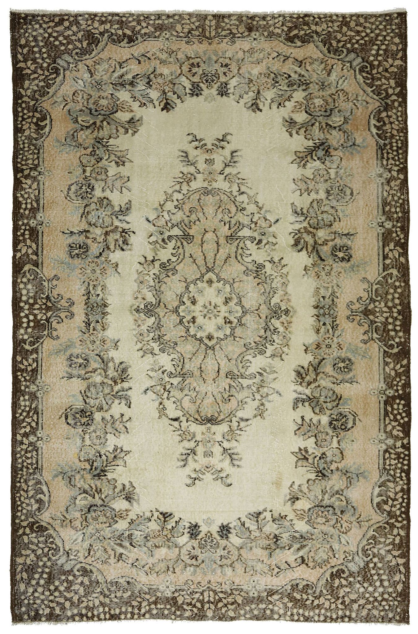 Vintage Turkish Carpet Beige and Brown Floral 271 x 174 cm