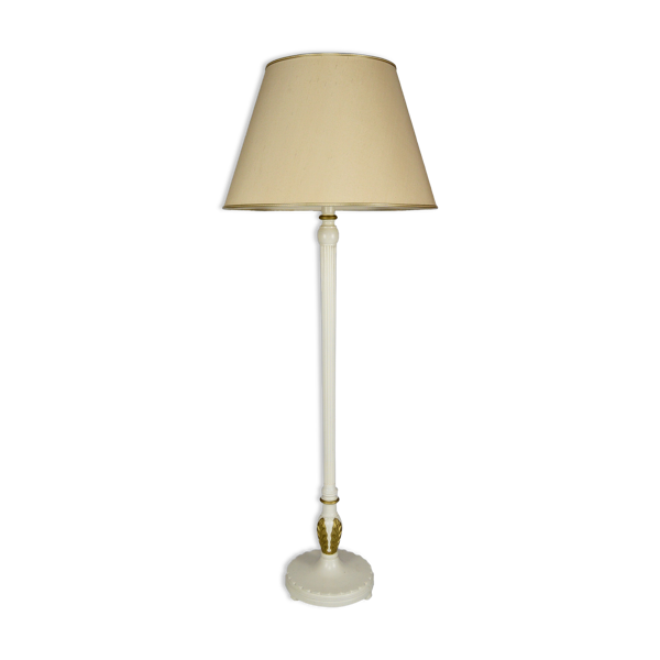 Art Deco Floor Lamp In White And Gilded, Art Deco Lamp Base White