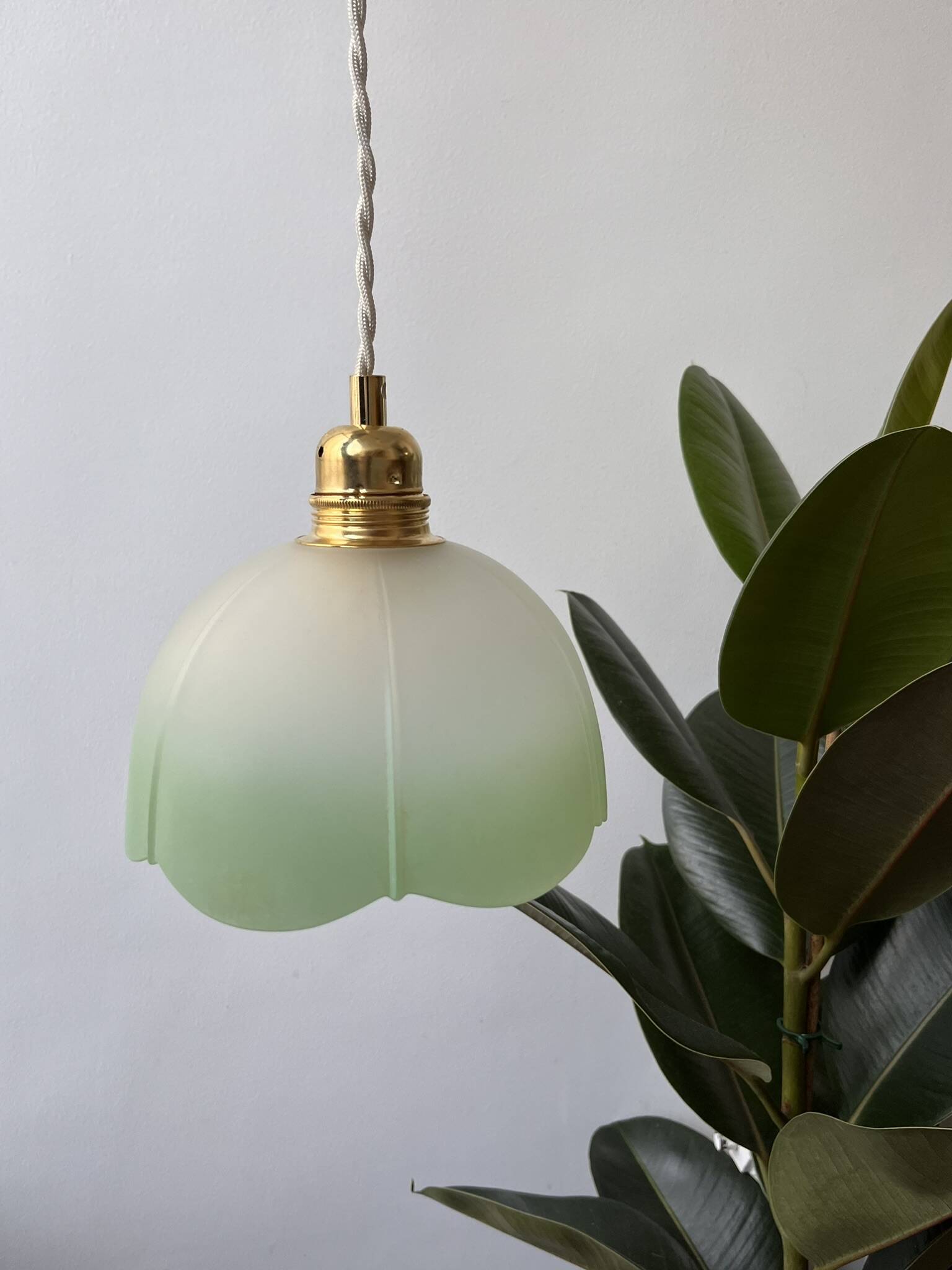 Vintage green and white flower pendant light - 2 copies available