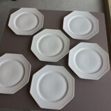 Set of 6 dessert plates in white Limoges porcelain octagonal shape