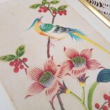 Japanese print on paper drawing of bird and flowers
