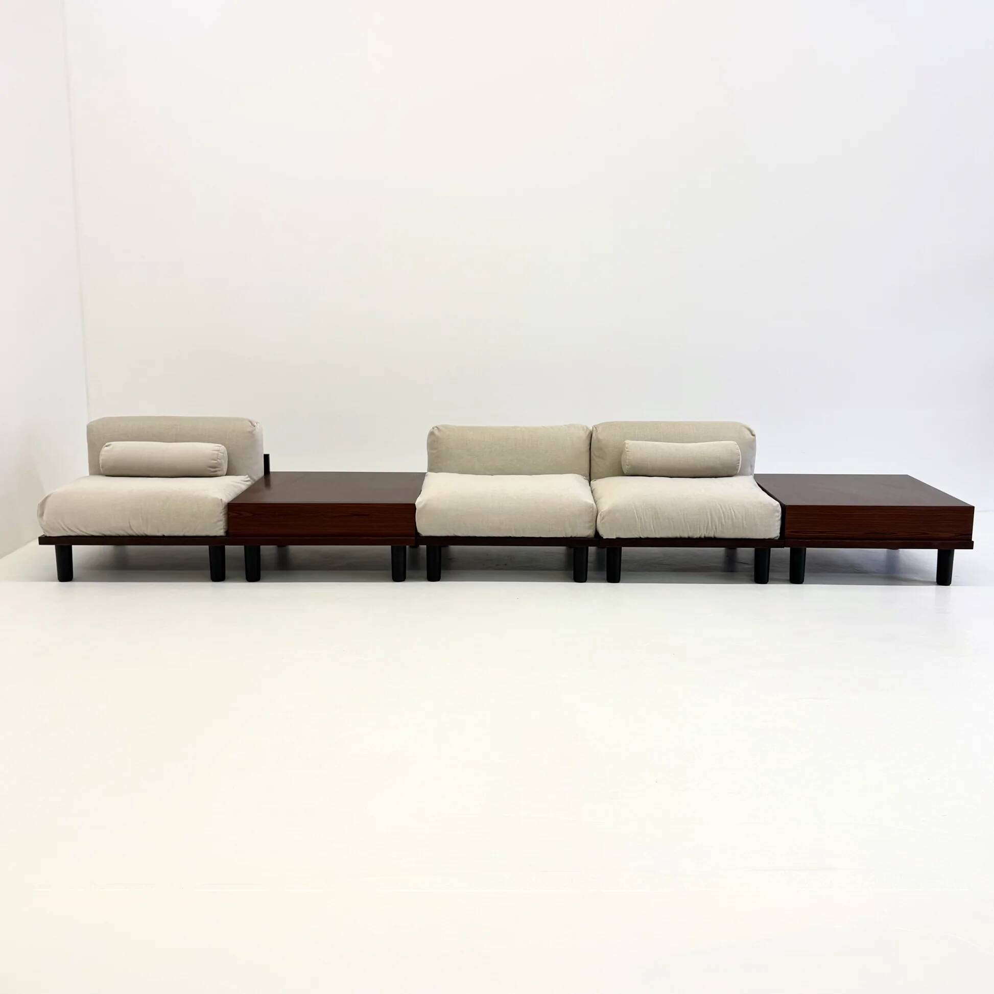 Italian modular sofa with coffee table set in Japandi style