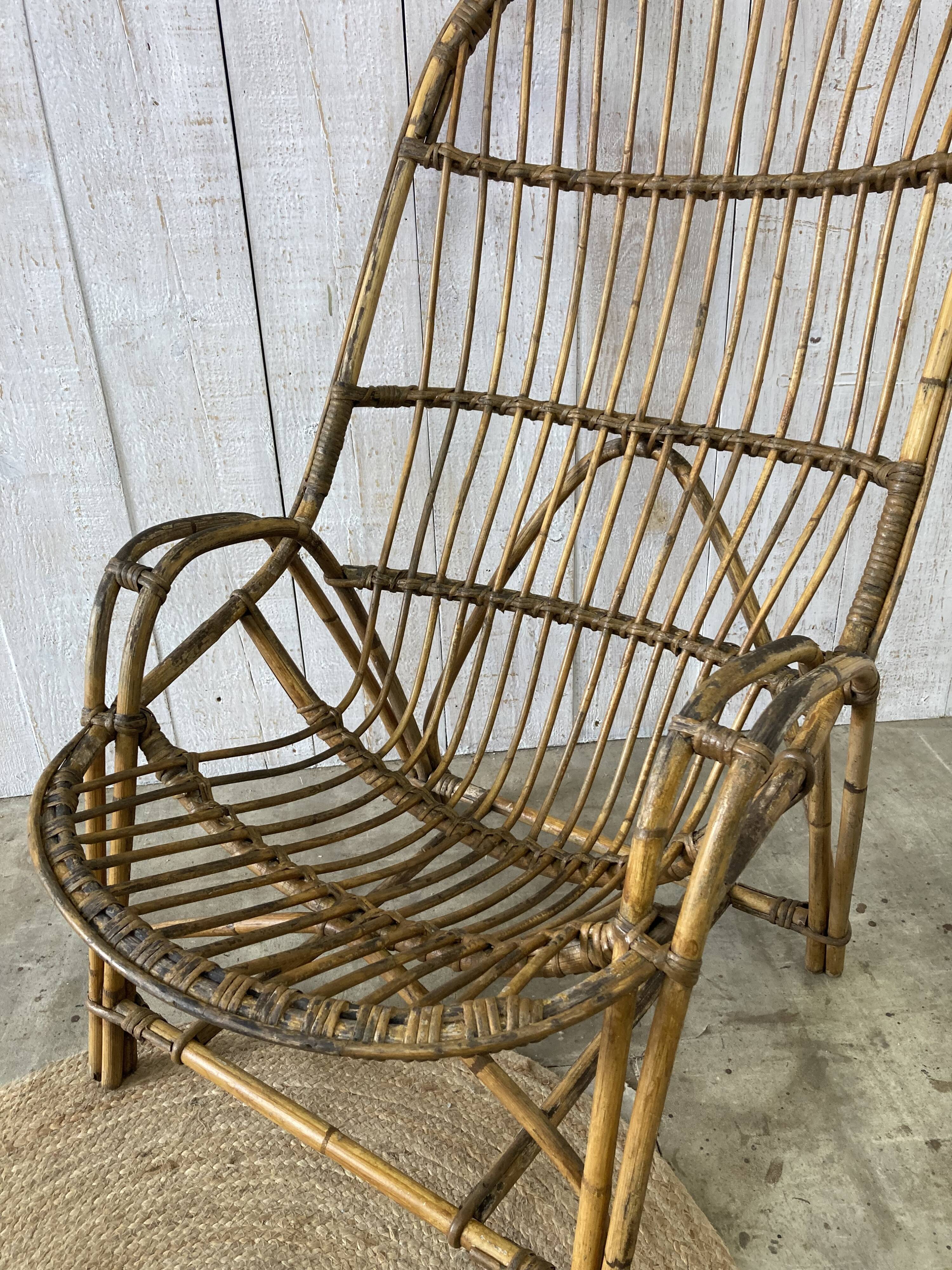 Large vintage rattan armchair