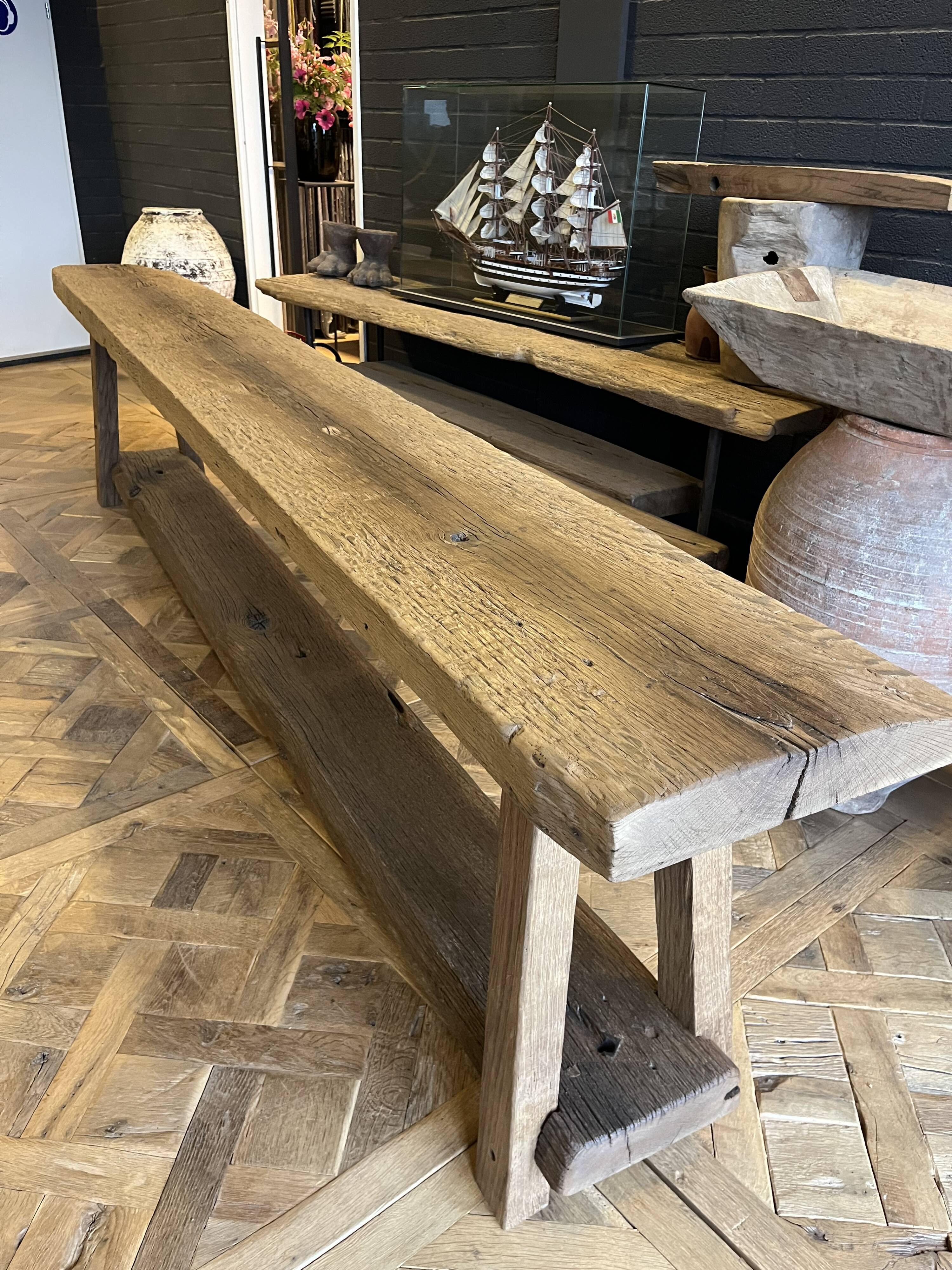 Tall console table in solid antique oak - 335cm long