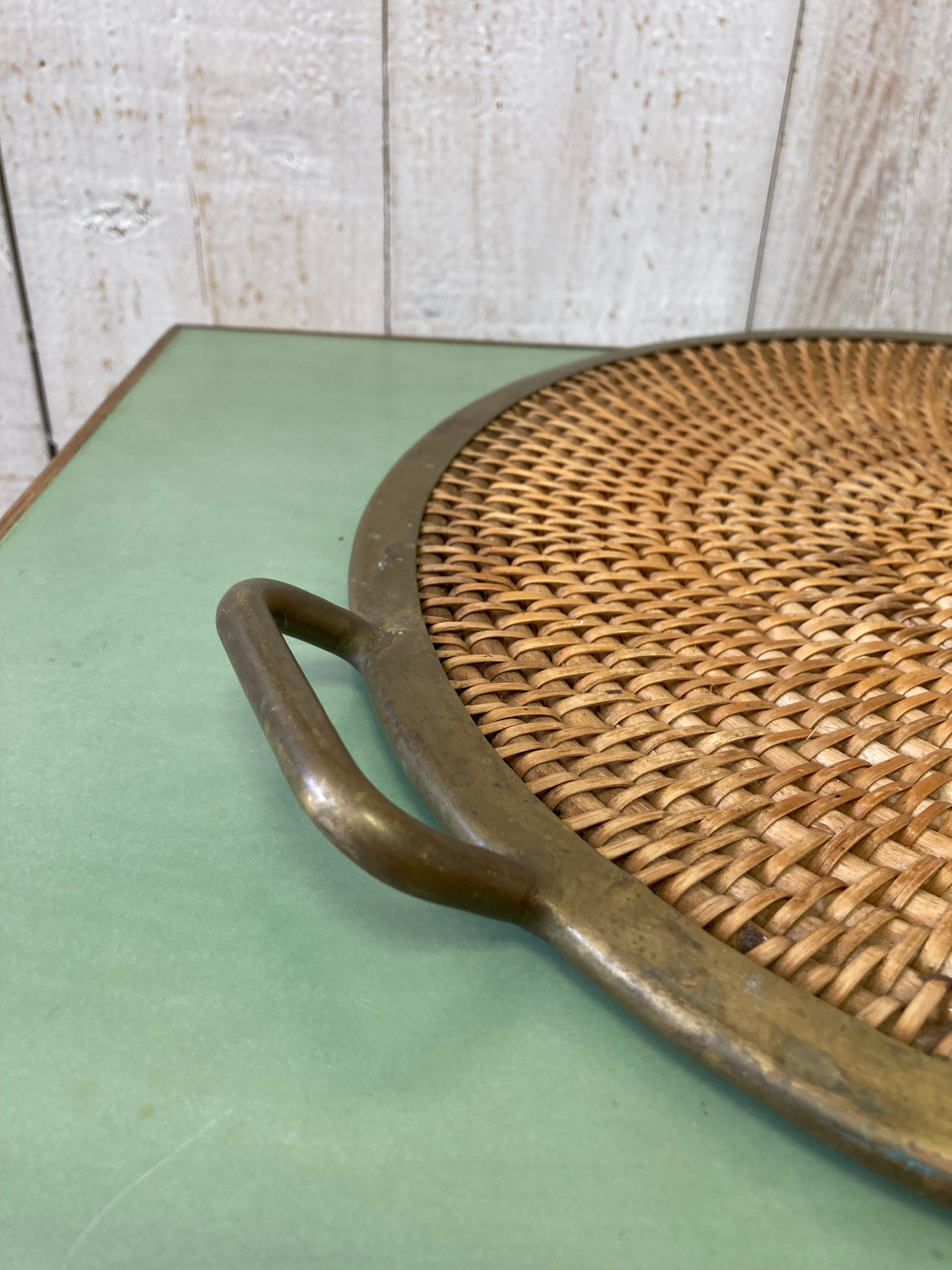 Wicker & brass tray