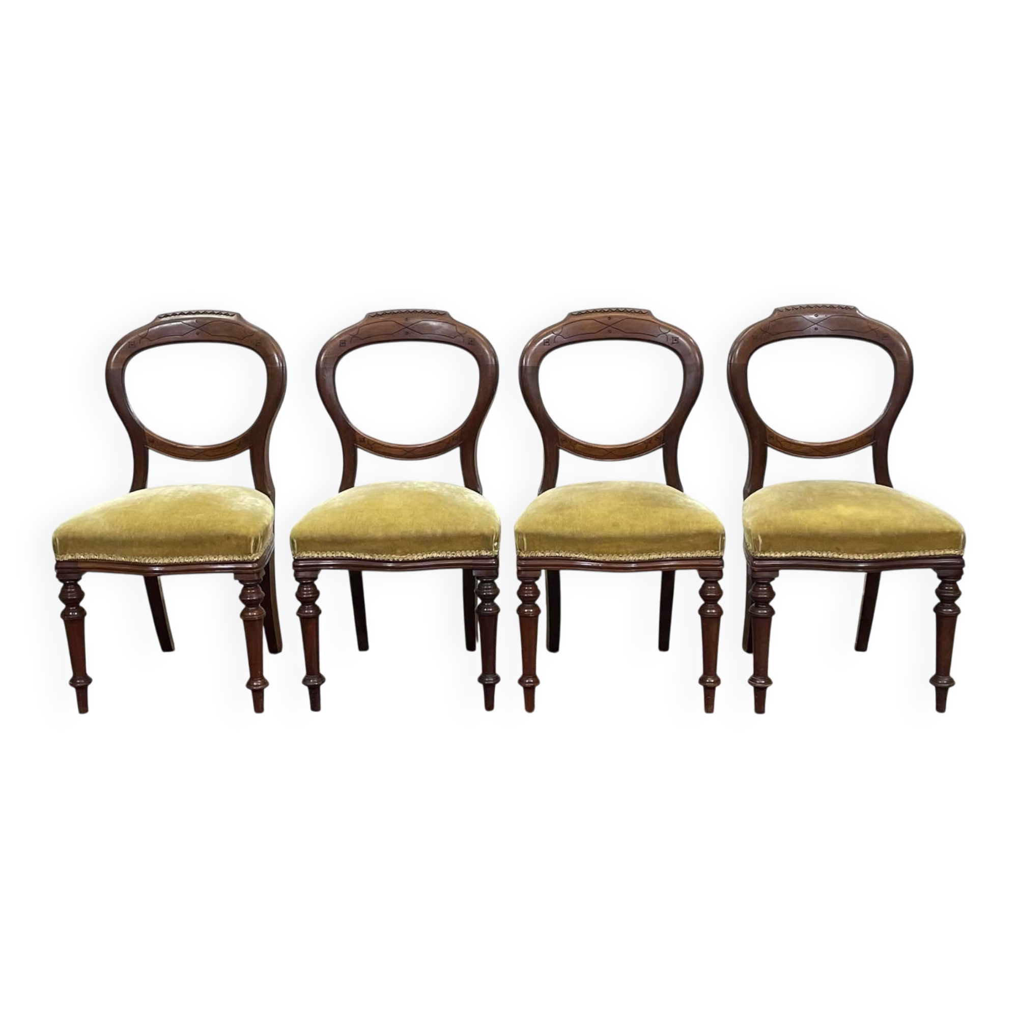 Set of 4 Victorian English chairs, 19th century, in mahogany
